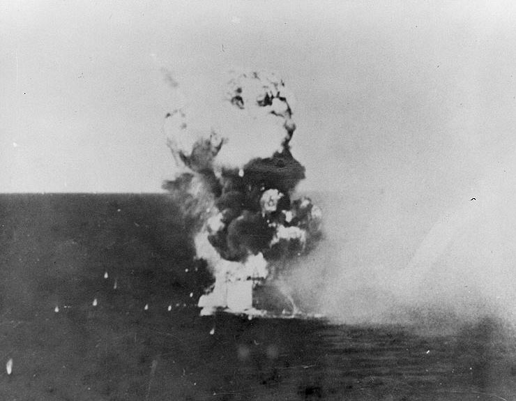 USS Columbia hit by kamikaze